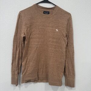 Abercrombie Fitch‎ Mens Crewneck Wool Sweater Camel Brown Classic Logo Small